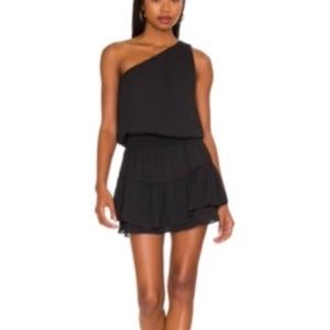BLACK One Shoulder Ruffle Dress, KRISA, SMALL